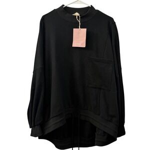 NAP Black Mock Neck Oversized Pocket Sweatshirt XXXL Minimalist Lagenlook